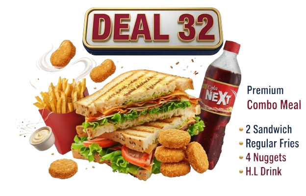 Deal 32 (2 Sandwich, R Fries, 4 Nuggets, H.L Drink)